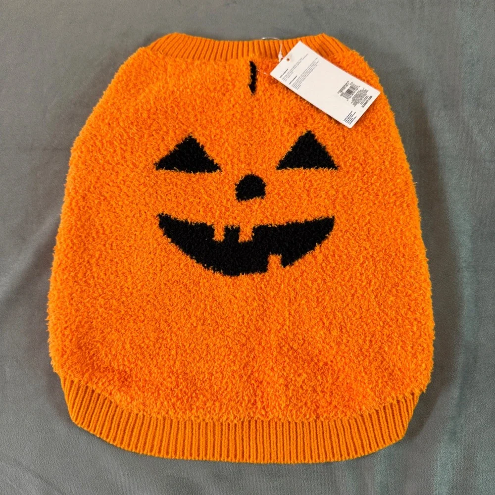Old Navy Pet Sweater M Orange Jack-O-Lantern Pumpkin Halloween Spooky Fall